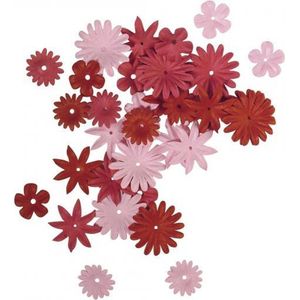 Papieren hobby bloemen 36 stuks rood/roze