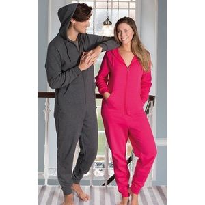 Warme onesie/jumpsuit - lichtgrijs - heren - katoen - huispakken volwassenen L/XL