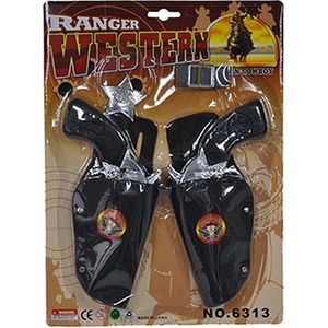 Funny Fashion Cowboy holster met pistolen - verkleed accessoires
