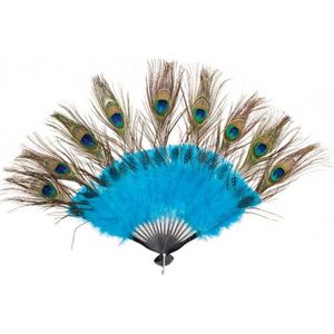 Pauwenveren waaier Rio - blauw - Verkleed accessoires carnaval - Verkleedattributen