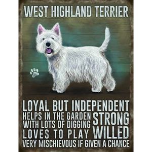 Wand bord West Higland terrier 30 x 40 cm - Metalen wandbordjes