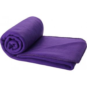 Fleece deken paars 150 x 120 cm - reisdeken met tasje