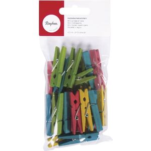 Kleine Houten knijpers - 24x stuks - gekleurd mix - 4,5 cm