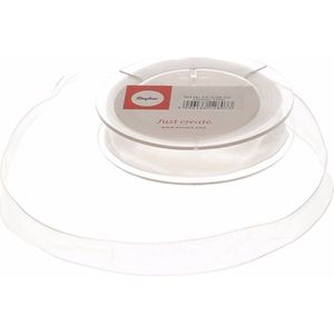 1x Hobby/decoratie wit organza sierlint 1,5 cm/15 mm x 10 meter - Cadeaulint satijnlint/ribbon - Witte linten