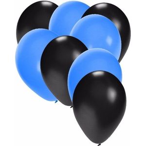 Zwarte en blauwe ballonnen 30 stuks