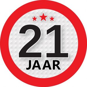 21 jaar leeftijd sticker rond 9 cm - 21 jaar verjaardag/jubileum versiering