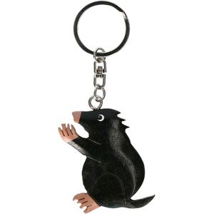 Houten mol sleutelhanger 5 cm - Dieren cadeau artikelen - Mollen/Molletjes