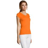 Dames t-shirt V-hals oranje 100 katoen slimfit - Dameskleding shirts