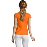 Dames t-shirt V-hals oranje 100 katoen slimfit - Dameskleding shirts