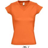 Dames t-shirt V-hals oranje 100 katoen slimfit - Dameskleding shirts