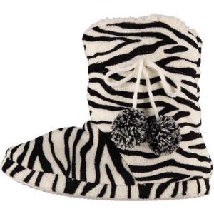 Hoge dames sloffen met zebra print zwart/wit