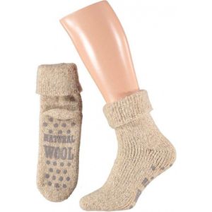 Huissokken - Beige - Wol - Met Anti-Slip Noppen
