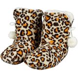 Dieren - Hoge Sloffen - Luipaardprint - Pluche - Dames