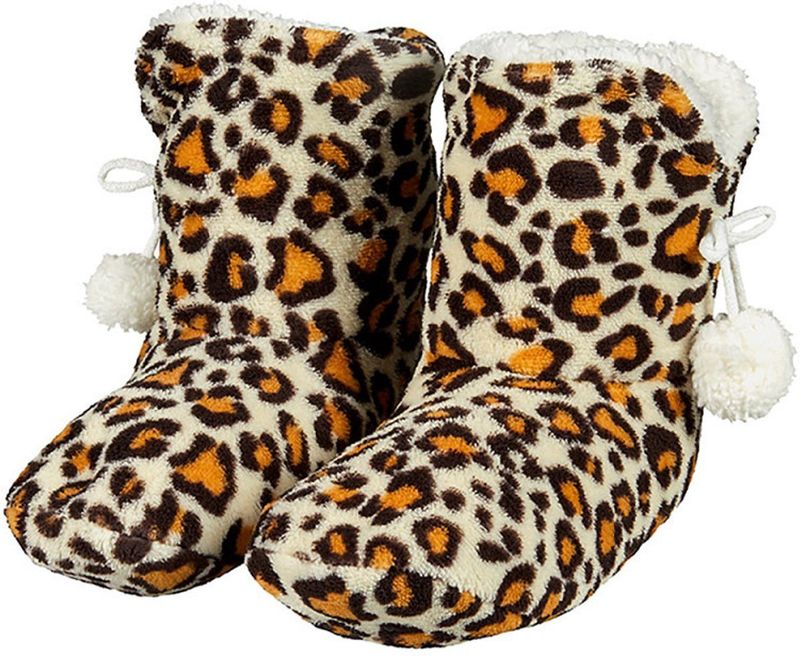 Dieren - Hoge Sloffen - Luipaardprint - Pluche - Dames