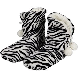 Dieren - Hoge Sloffen - Zebra Print - Pluche - Dames