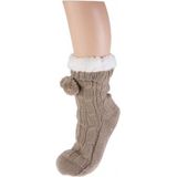Apollo - Huissokken - Beige - Warme Comfortabele Sokken met Pompoms