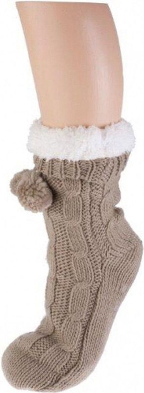 Apollo - Huissokken - Beige - Warme Comfortabele Sokken met Pompoms