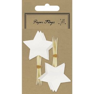Rayher Cocktailprikkers - 10x - witte sterren - 8 cm - tapas - feestartikelen/hobbyartikelen