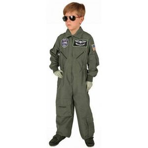 Leger piloot carnaval verkleed kostuum - jumpsuit - voor kinderen - groene overall