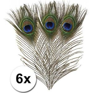 Nepveren/sierveren - Pauwen veren - 6x stuks - gekleurd - 25 cm