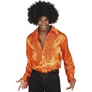 Carnaval verkleedkleding shirt met rouches - oranje - heren - blouse/overhemd - polyester - Disco/seventies thema XXL