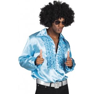 Carnaval verkleedkleding shirt met rouches - turquoise - heren - blouse - polyester - Disco time - Carnavalsblouses