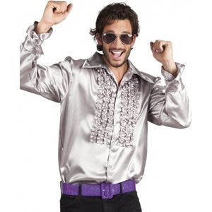 Carnaval verkleedkleding shirt/blouse rouches - zilver - heren