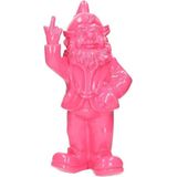 Stoobz design tuinkabouter met opgestoken middelvinger - roze - 32 cm - fuck you - beeldje