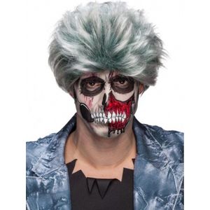 Grijze zombie halloween verkleed pruik voor heren