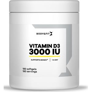 Body & Fit Vitamine D3 - 3000 IU - Vitamine en Mineralen - Voedingssupplement - 180 Capsules (Halfjaar verpakking)