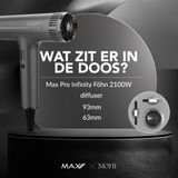 MAX PRO - Infinity Föhn - Zwart - 2100W - Inclusief Diffuser en Opzetstukken