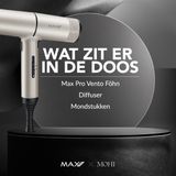 Max Pro - Vento - Haardroger - Zwart - 1400W - Inclusief Diffuser en Mondstukken