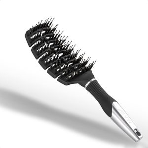 Max Pro - Haarborstel Antiklit - Ontwarborstel - Zwijnenharen Borstel - Nylon/Zwijnenharen Pinnen - Zilver