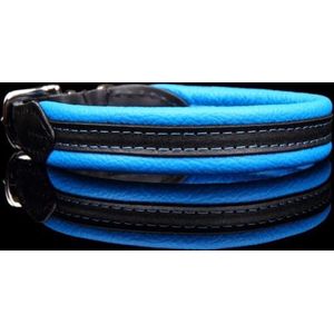 Dog's Companion Leren Halsband - Lengte: 40 cm Verstelbaar van 33-37 cm x 16 mm - soft/duo - Blauw