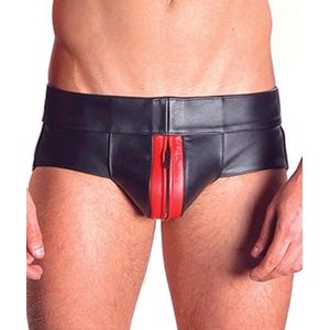 Mister B leren Jock Strap Zwart met rode bies - small