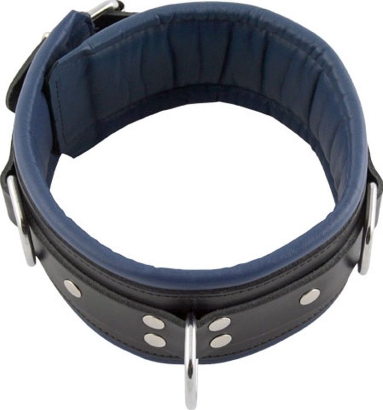 Leren Slavenhalsband Zwart/Blauw - 7.50cm
