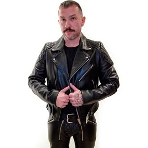 Mister B lederen motor jacket met opvulling - zwart - small