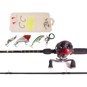 FISH-XPRO Baitcasting Combo - Baitcasting hengel - Baitcasting Reel - Roofvis Set - 1.95m - Rood - Hengelset