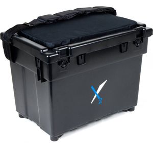X2 Zitkoffer - Britse Box - Opbergbox - Zitmand - Viskist - Zitkist - Zoutwater bestendig - Kunststof - Zwart - incl Kussen en draagband