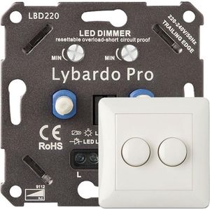Duo dimmer LED - Met afdekplaat - 2 x 3-75W - Elektronische zekering - Universeel - Inbouw