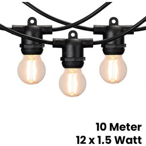 Lybardo lichtsnoer buiten - Lichtslinger - 10 meter inclusief 12 warm witte lampjes 1.5 watt | IP54 waterdicht
