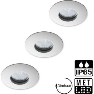 Inbouwspots badkamer - 3-pack - Wit - IP65 + GU10 LED - 5.5W - Dimbaar - 3000K modern warm wit