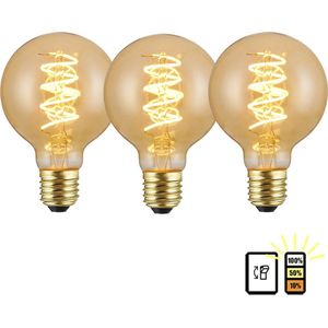 E27 LED lamp - 3-pack - 3 staps dimbaar - Globe 80mm - 4W - 2500K warm wit