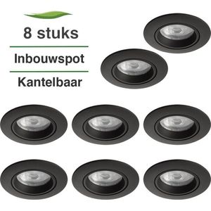 Inbouwspots - 8-pack - Spotjes inbouw - Costa - Kantelbaar - Zwart