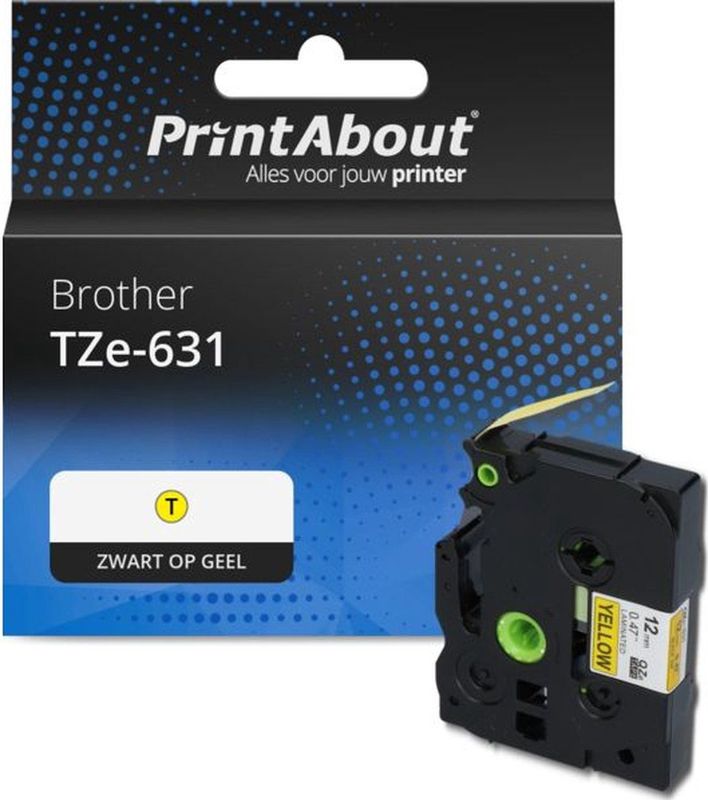 PrintAbout - Tape TZe-631 - Zwart op Geel - 12 mm