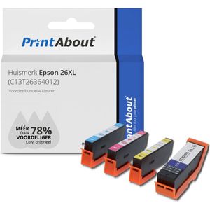 PrintAbout - Inktcartridge - Alternatief voor Epson T2621 - 4 Kleuren - 72ml