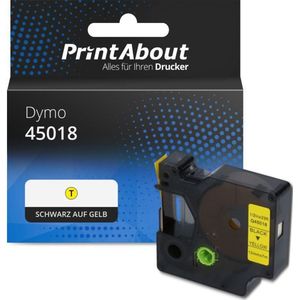 PrintAbout huismerk Tape 45018 (S0720580) Zwart op geel (12 mm) geschikt voor Dymo