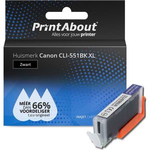 PrintAbout huismerk Inktcartridge CLI-551BK XL Zwart Hoge capaciteit geschikt voor Canon