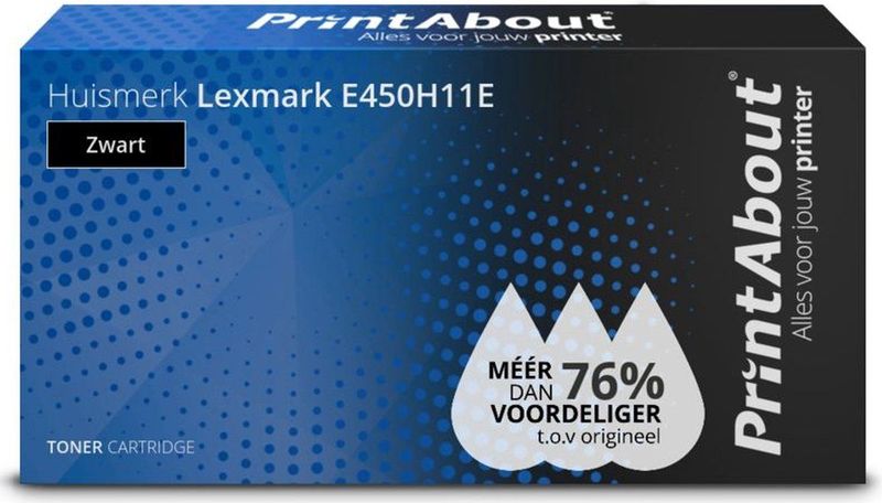 PrintAbout huismerk Toner E450H11E Zwart Hoge capaciteit Geschikt voor Lexmark