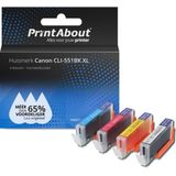 PrintAbout - Inktcartridge - Alternatief voor Canon CLI-551BK XL - 4 Kleuren